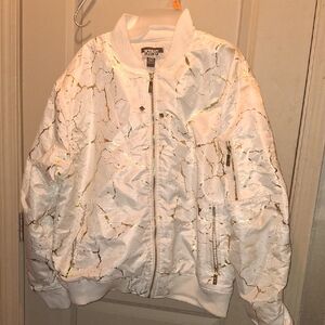Elegant White Bomber Jacket with Gold Accents